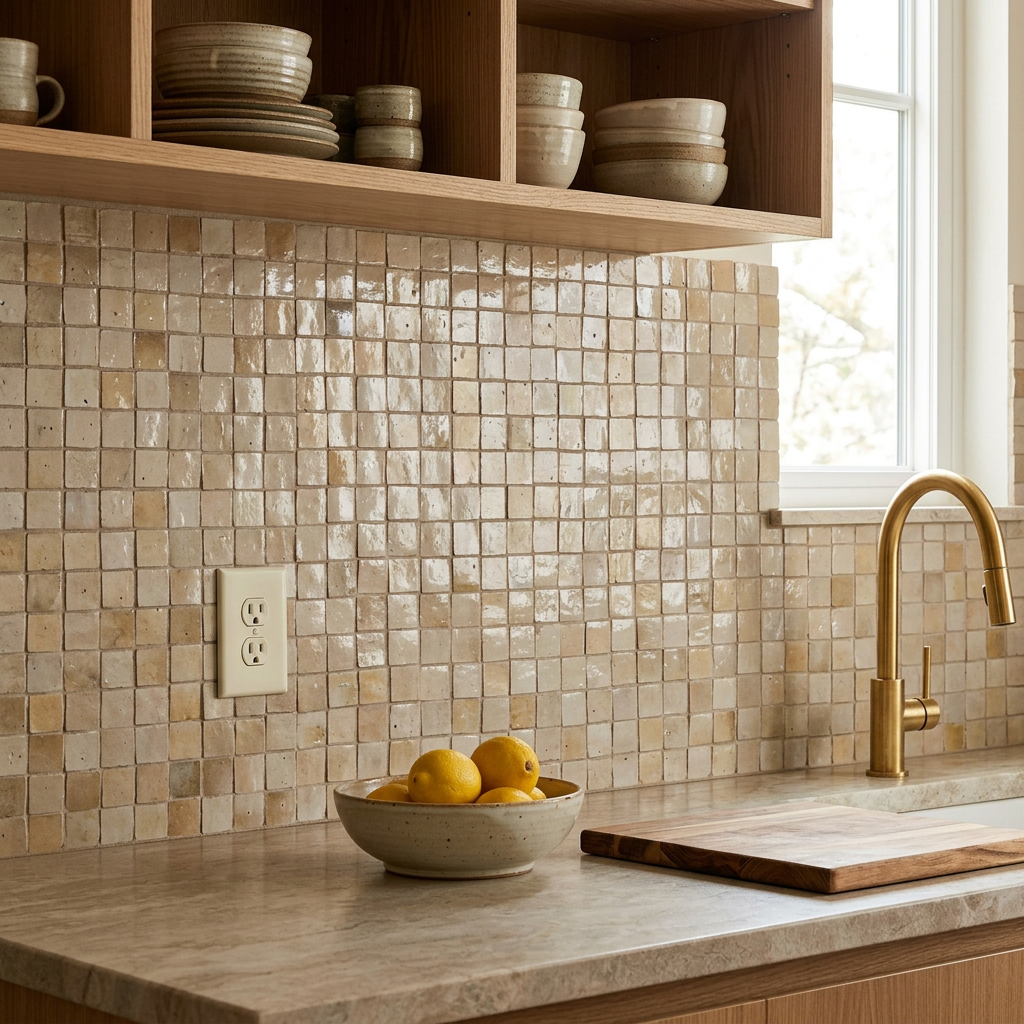 Orange Zellige Tile in a kitchen backsplash