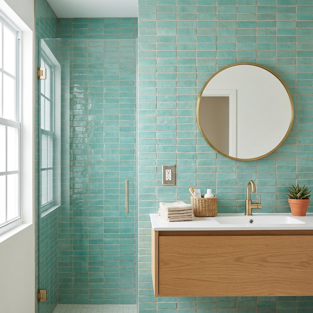 Teal Zellige Tile in a bathroom