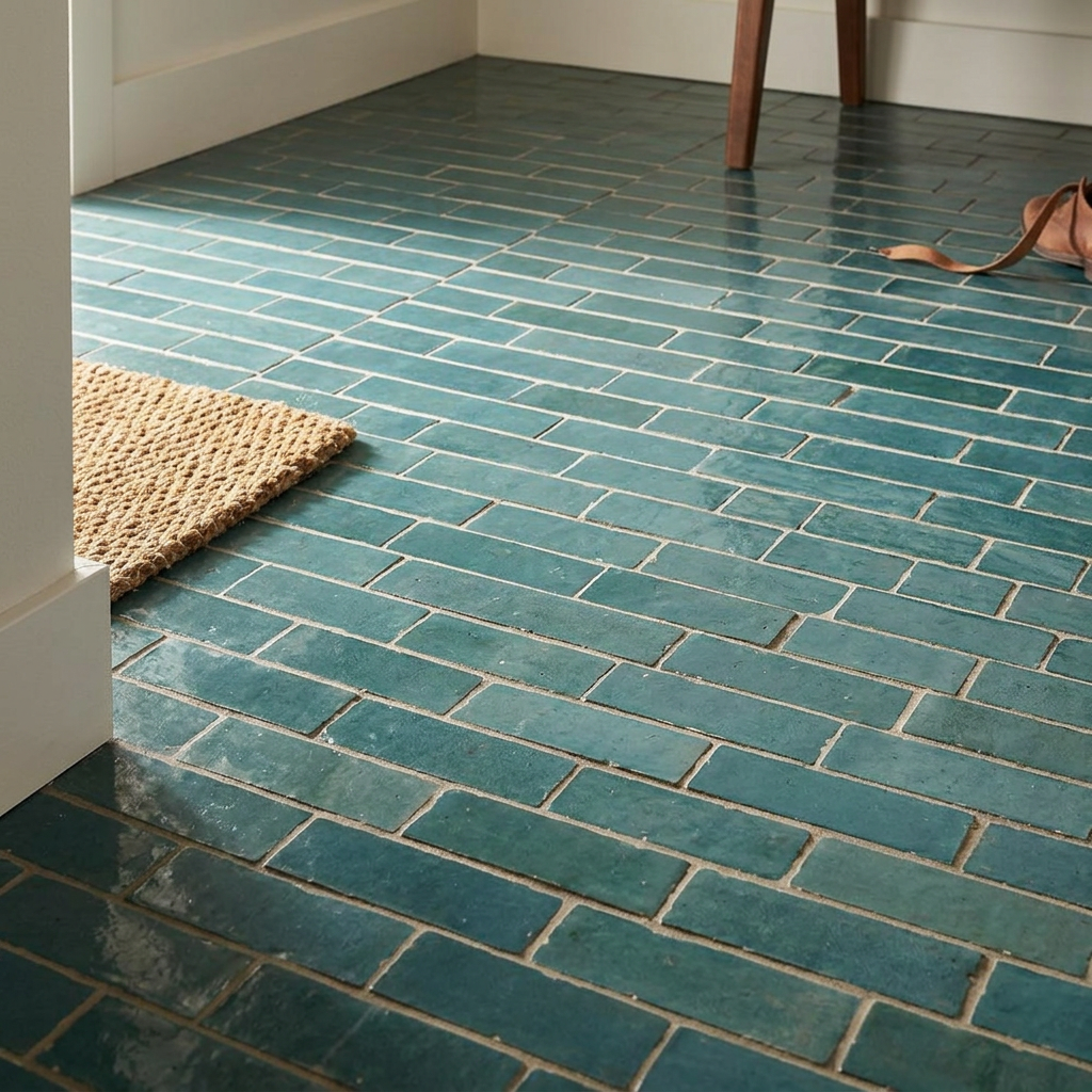 Teal Zellige Tile in a floor