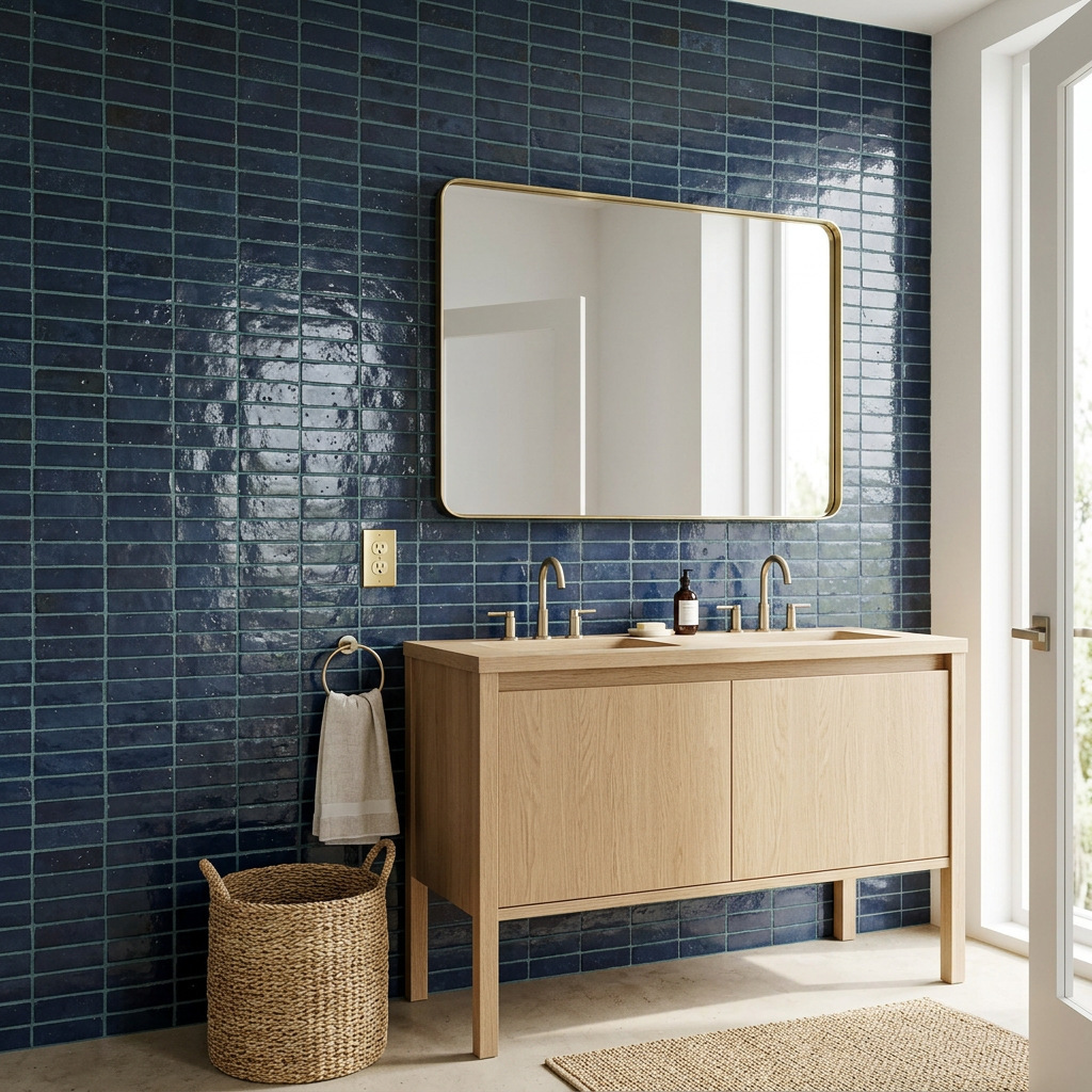 Blue Zellige Tile in a bathroom