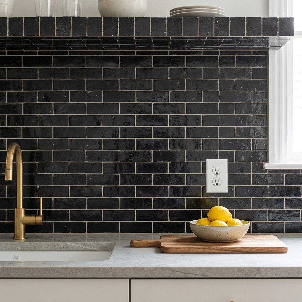 Gray Zellige Tile in a kitchen backsplash