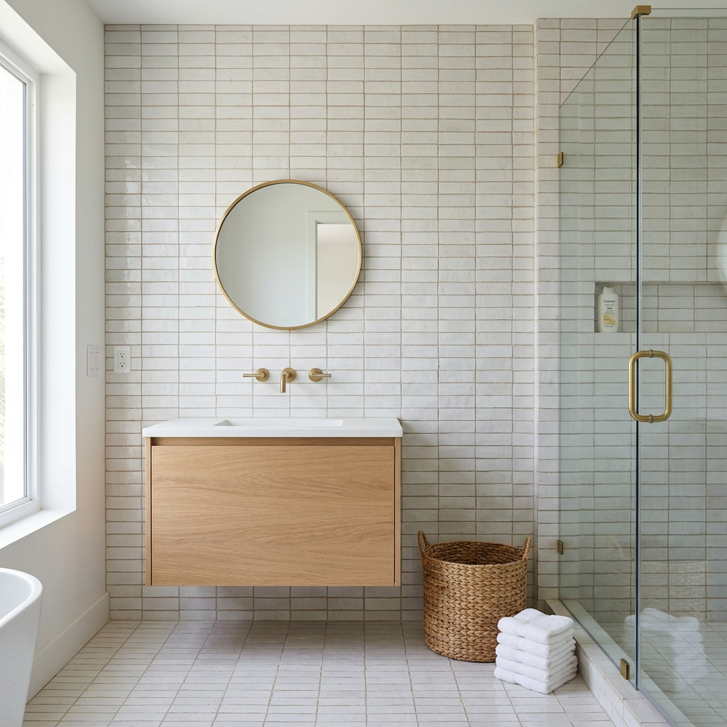white zellige tile in a bathroom