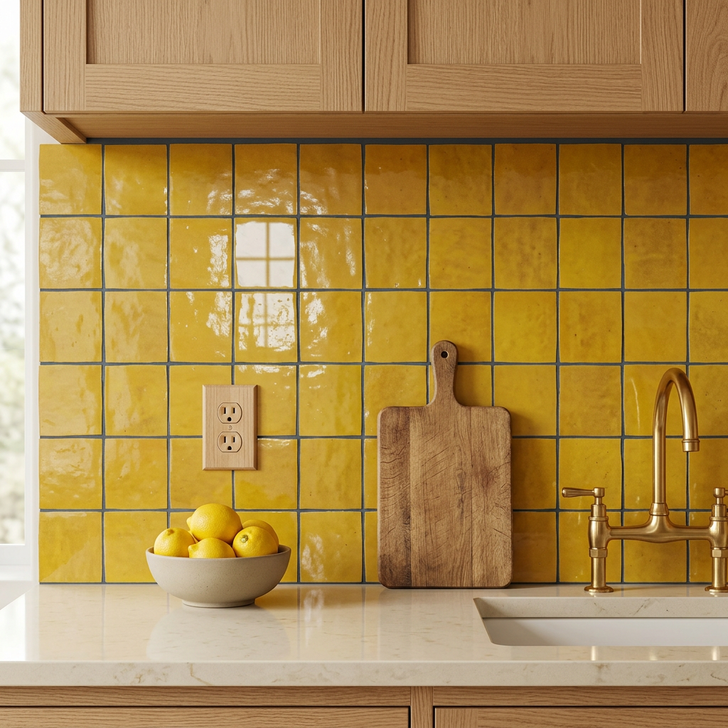 Yellow Zellige Tile in a kitchen backsplash