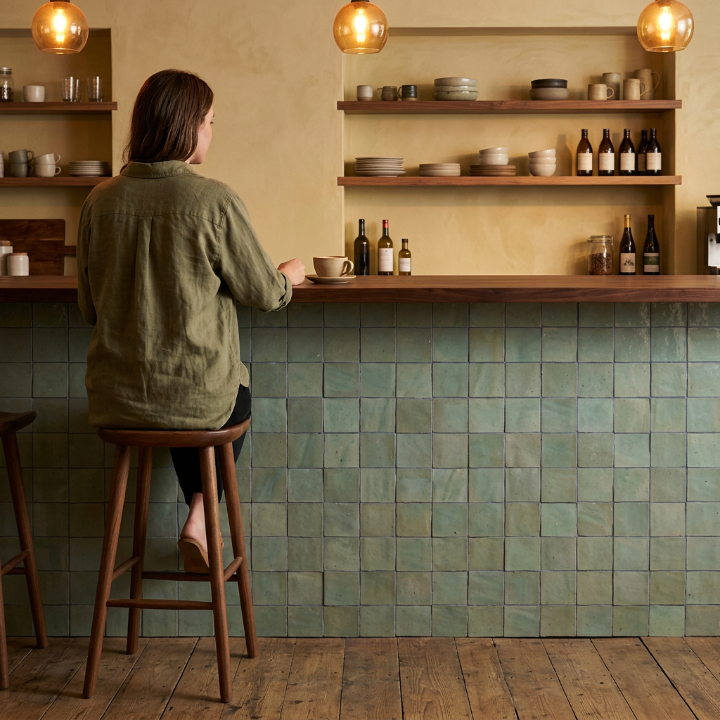 Green Zellige Tile in a bar