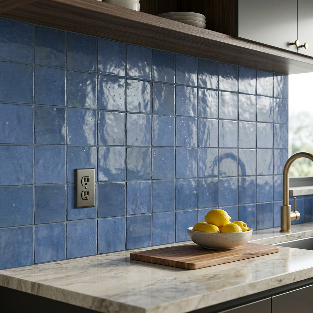 Blue Zellige Tile in a kitchen backsplash