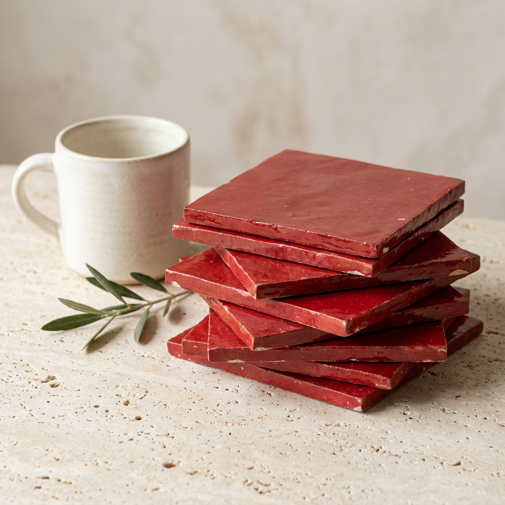 Red Zellige Tile in a living room