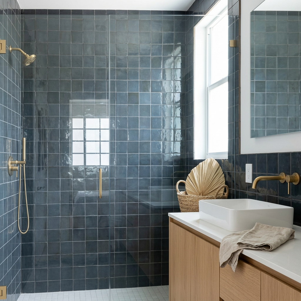 Black Zellige Tile in a Bathroom