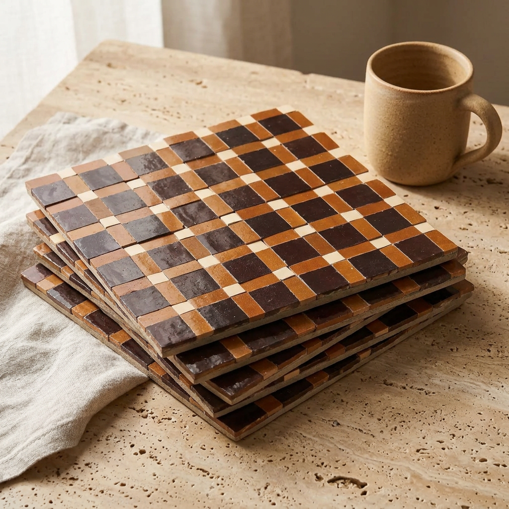 Brown Zellige Tile in a living room