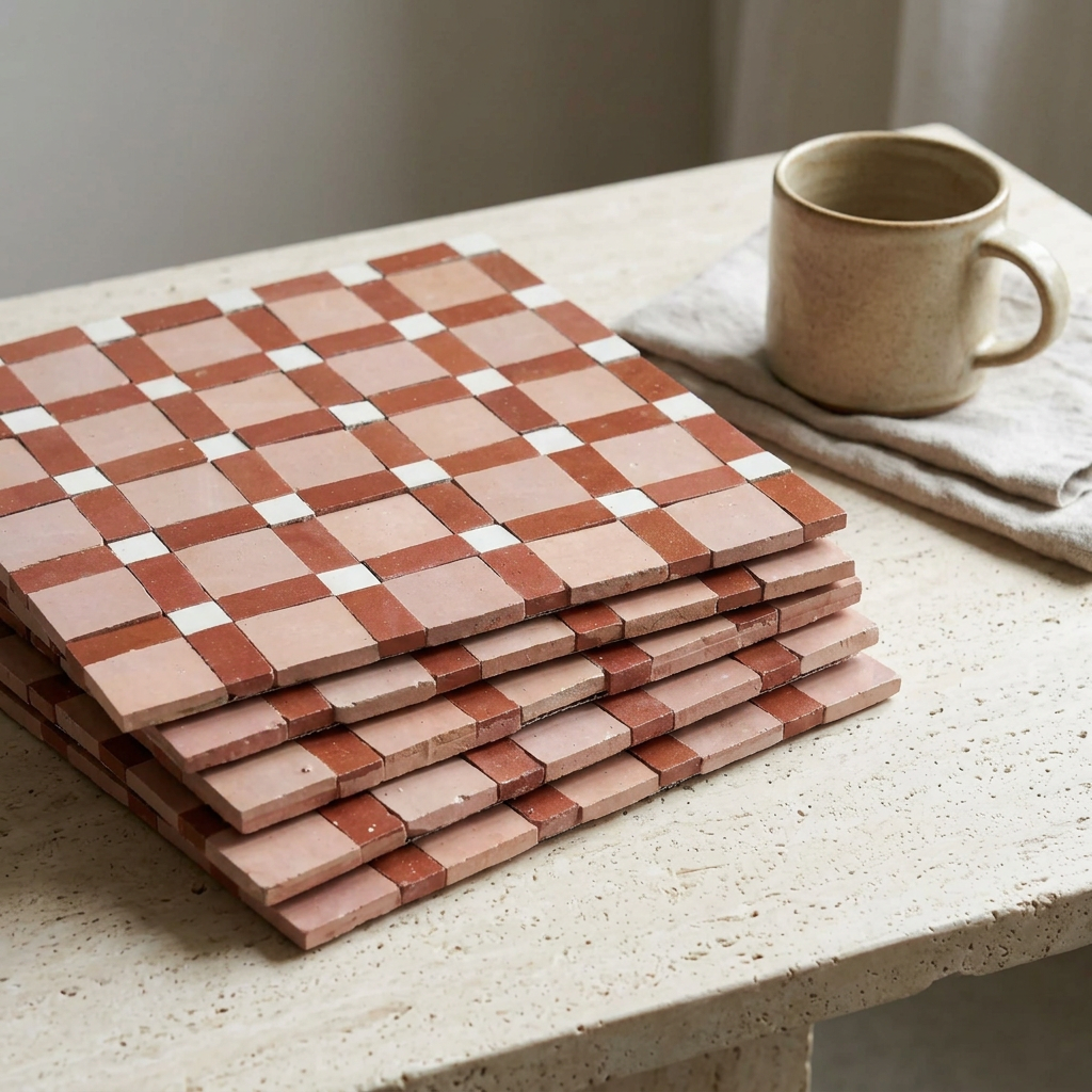 Brown Mosaic Zellige Tile in a living room