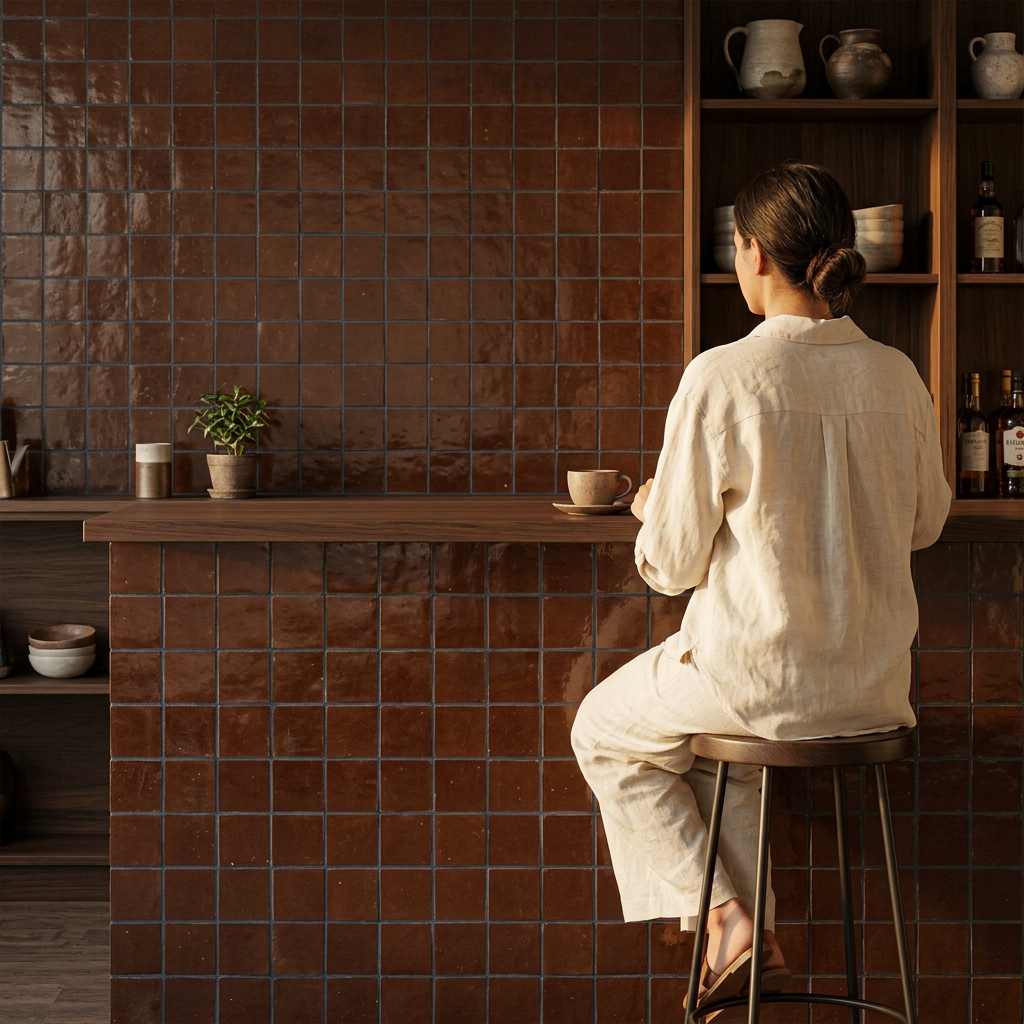 Brown Zellige Tile in a bar