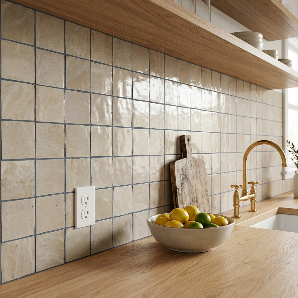 Cream Zellige Tile in a kitchen backsplash
