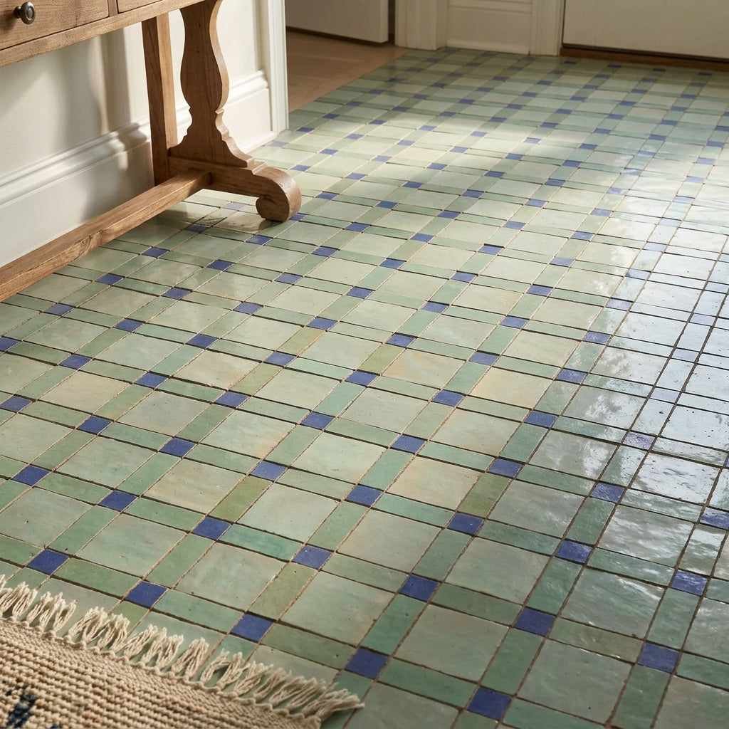 Green Zellige Tile in a floor
