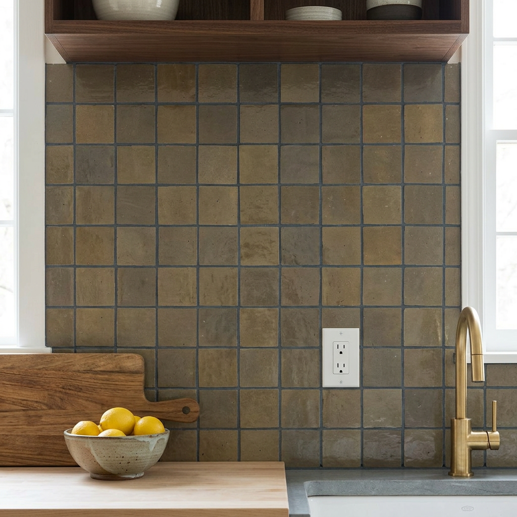 Green zellige tile in a kitchen backsplash