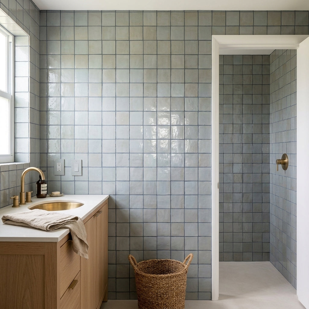 Blue Gray Zellige Tile in a bathroom