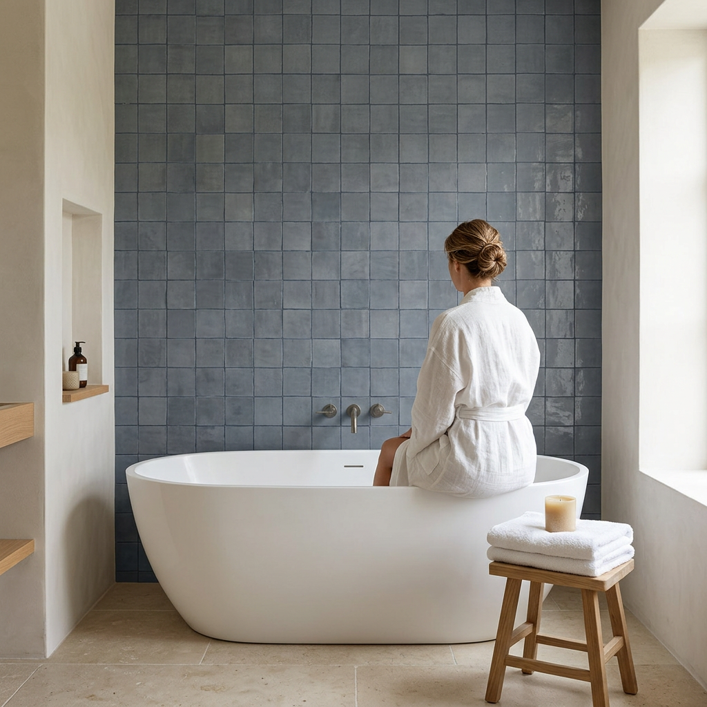 Gray zellige tile in a shower