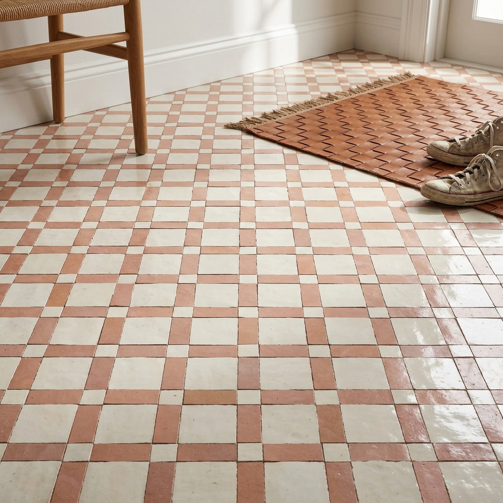 Pink Mosaic Zellige Tile in a floor