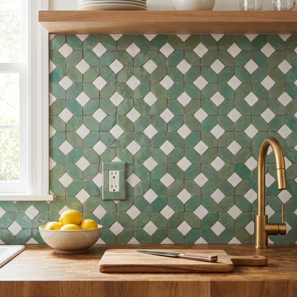 Green Zellige Tile in a kitchen backsplash