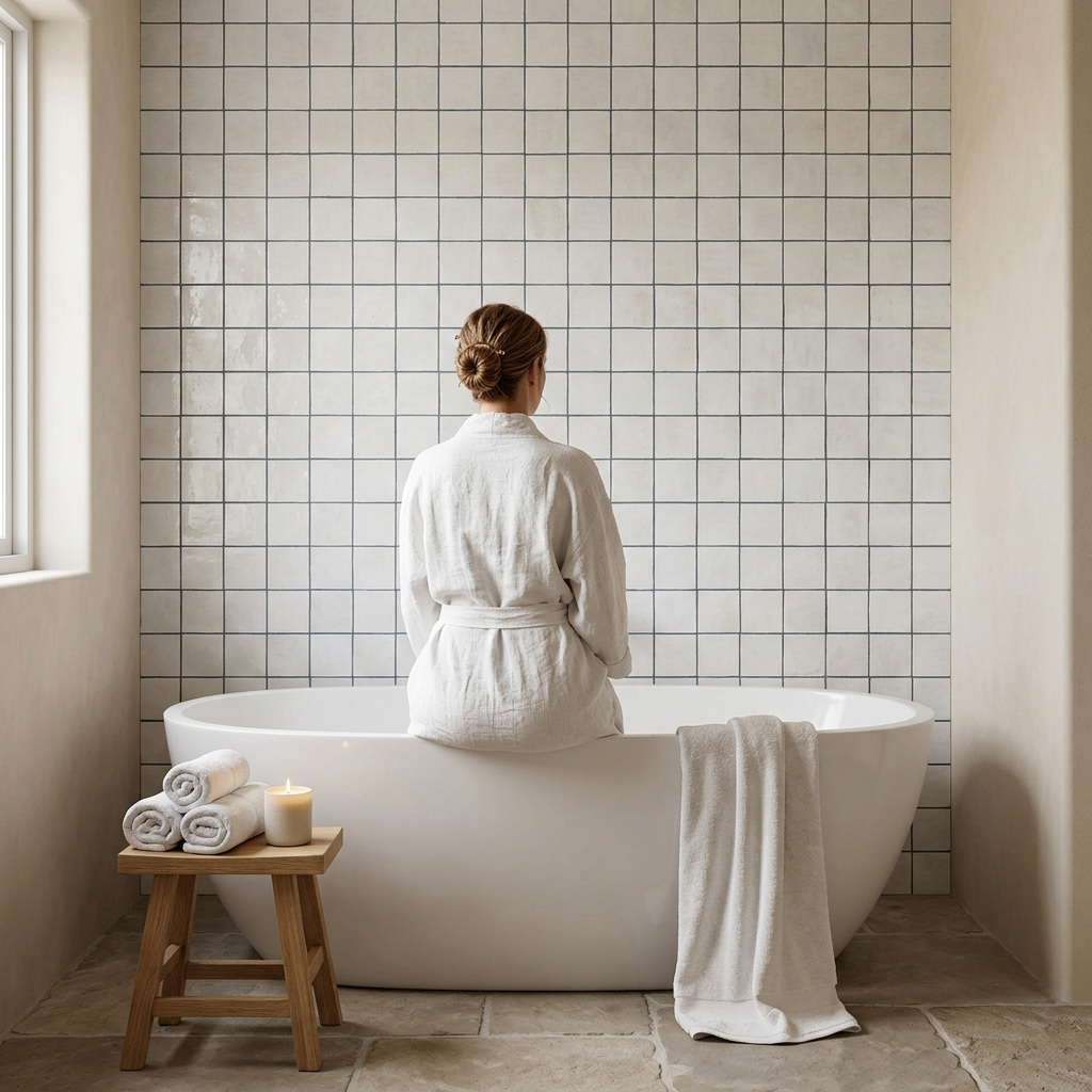 White Zellige Tile in shower