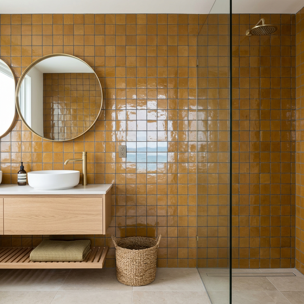 Orange Zellige Tile in a bathroom