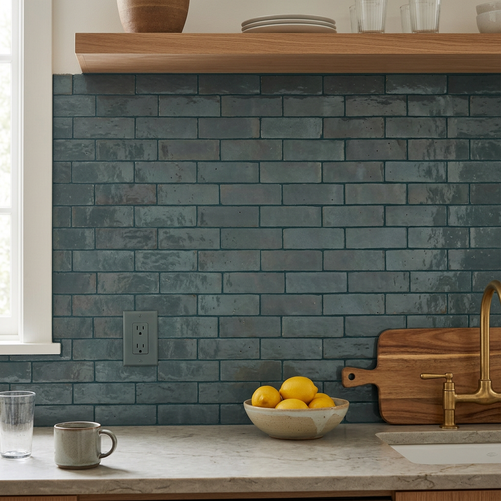 Gray Zellige Tile in a kitchen backsplash