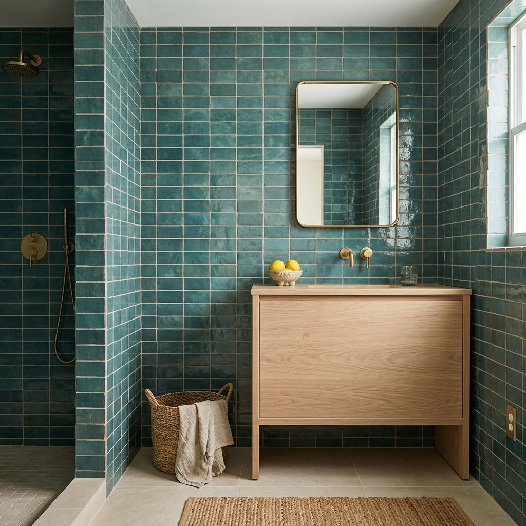 Blue Zellige Tile in a bathroom