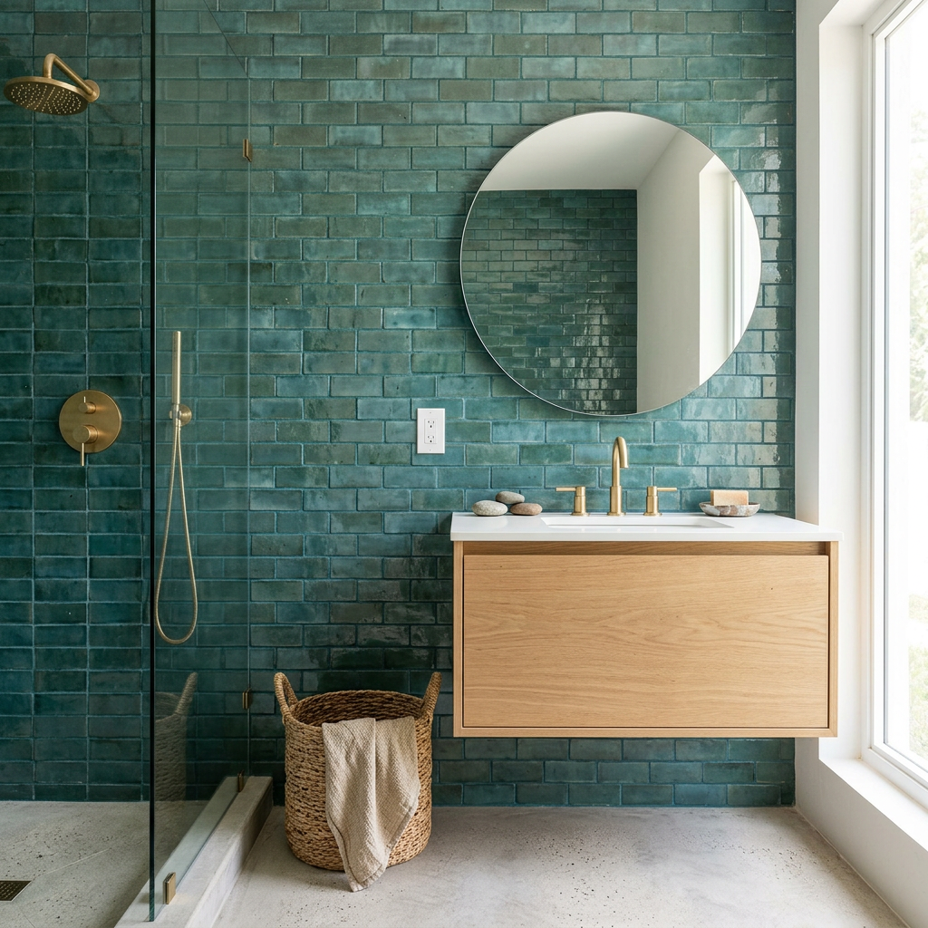 blue zellige tile in a bathroom