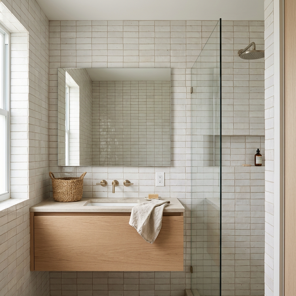 white zellige tile in a bathroom