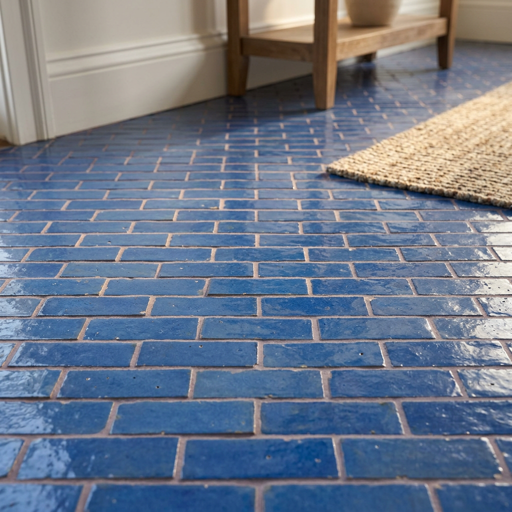 purple zellige tile in a floor