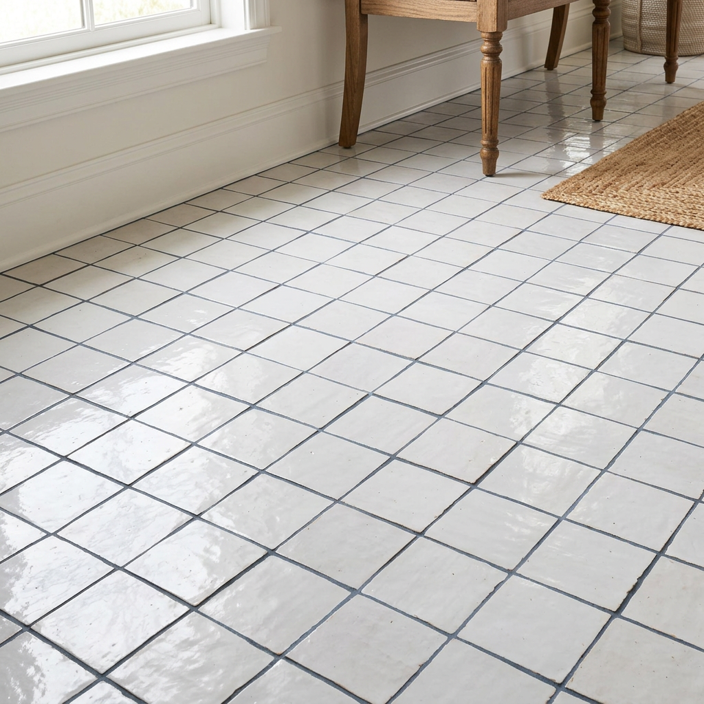 White Zellige Tile in a floor
