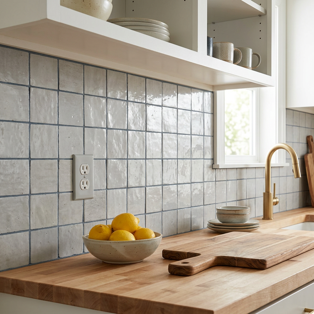 White Zellige Tile in a kitchen backsplash