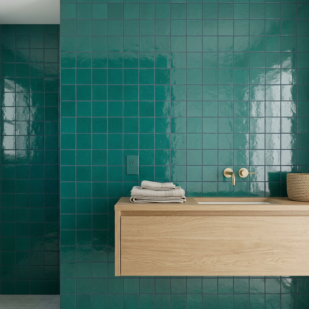 Green Zellige Tile in a bathroom