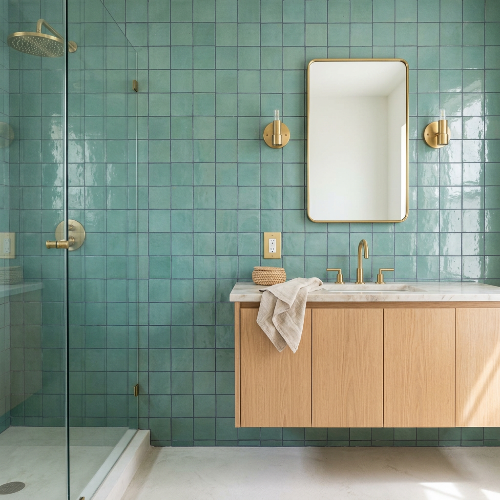 Green Zellige Tile in a bathroom
