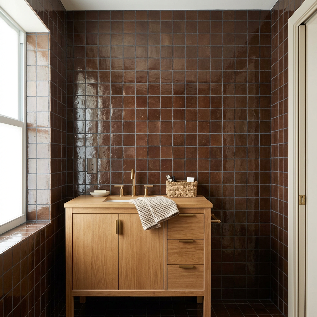 Brown Zellige Tile in a bathroom