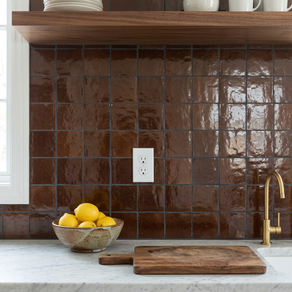 Brown Zellige Tile in a kitchen backsplash
