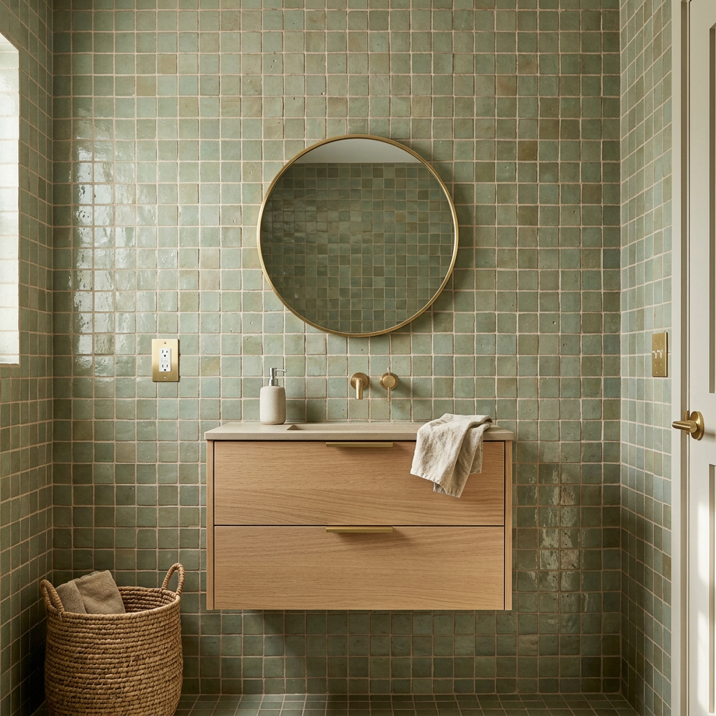 Green Zellige Tile in a Bathroom