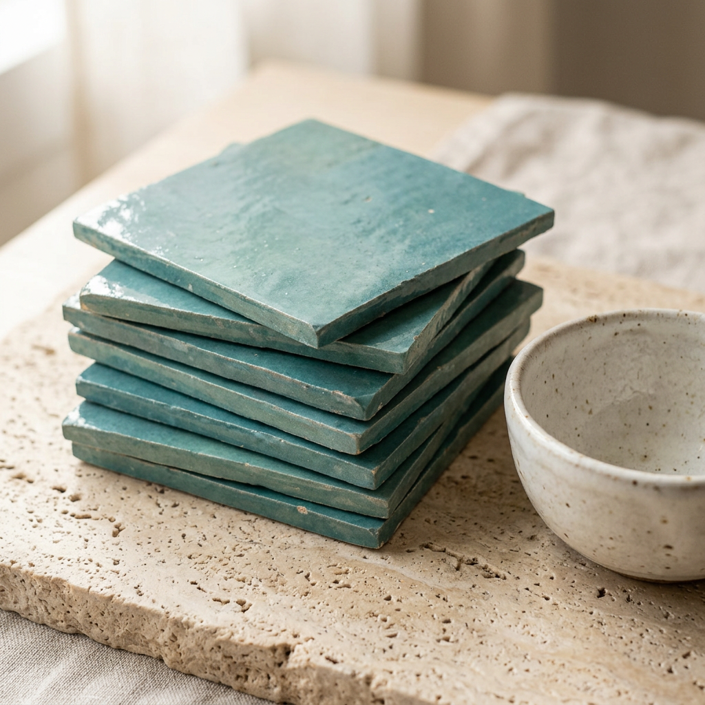 Teal Blue Zellige Tile in a living room