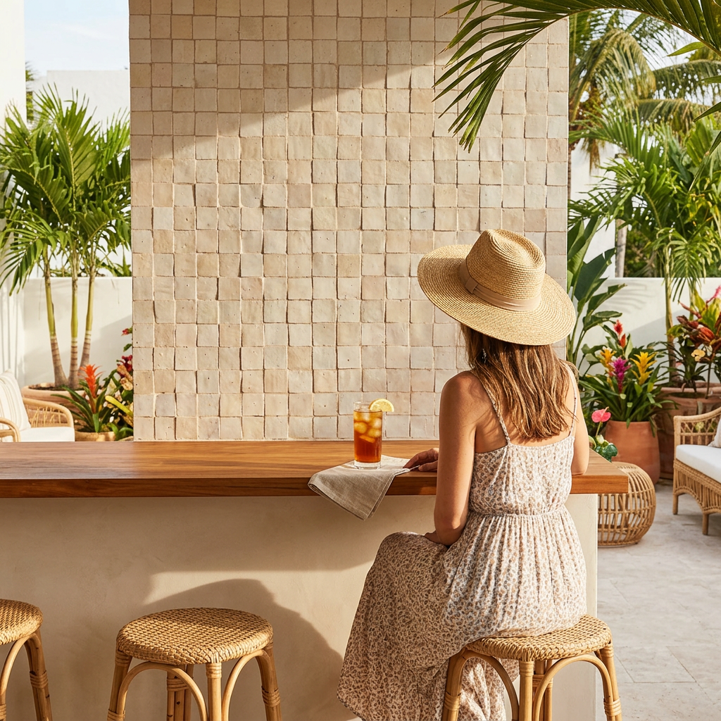 Cream Zellige Tile in a bar