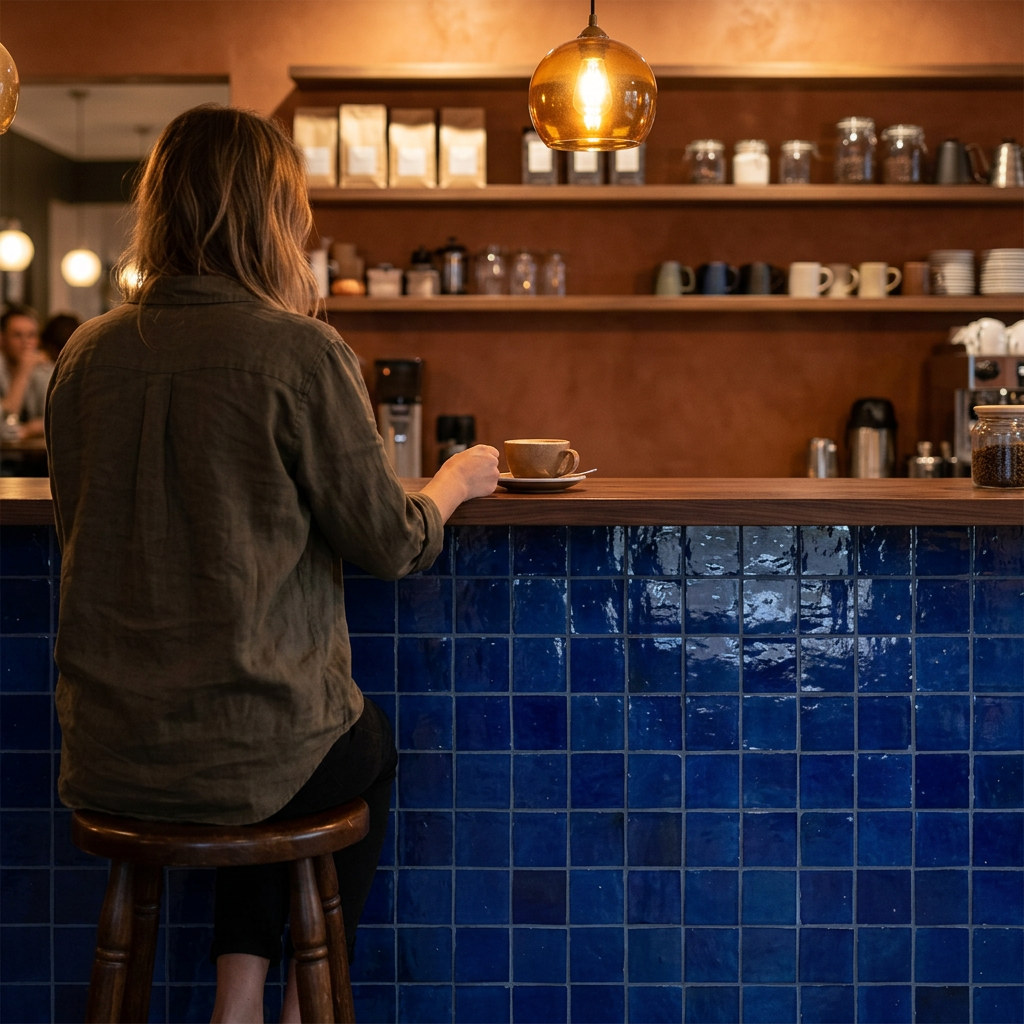 Blue Zellige Tile in a bar