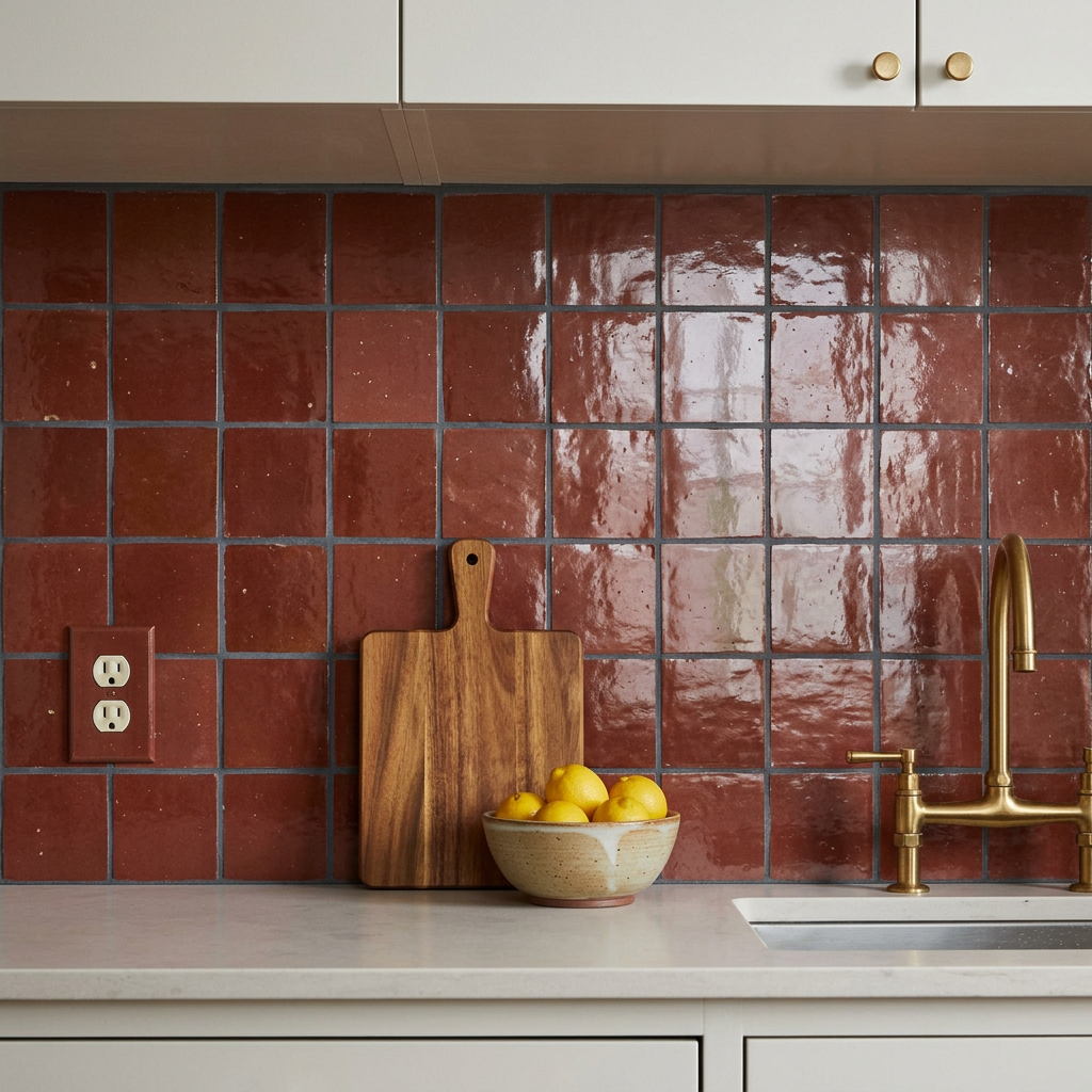 Pink Zellige Tile in a kitchen backsplash