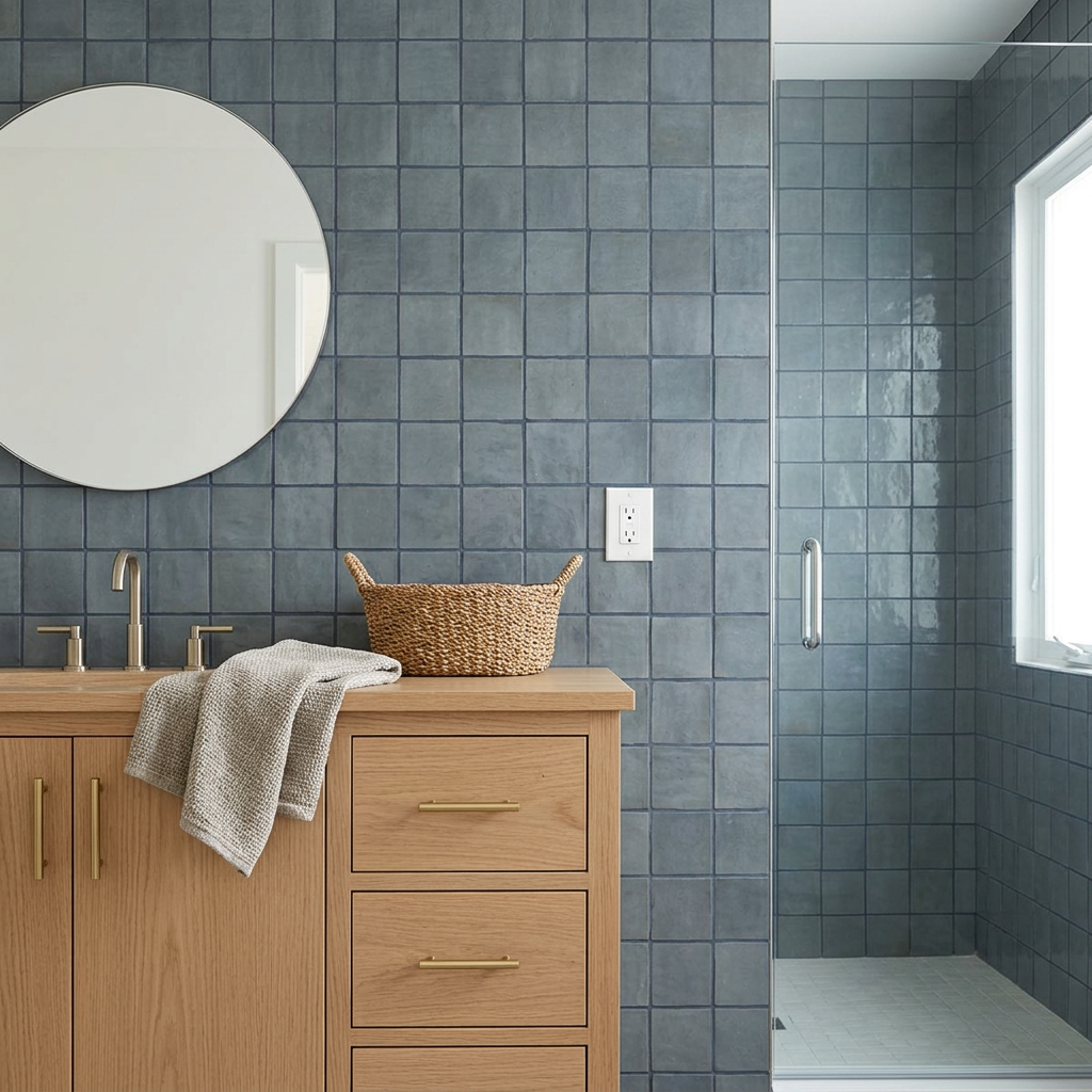 Blue Zellige Tile in a bathroom