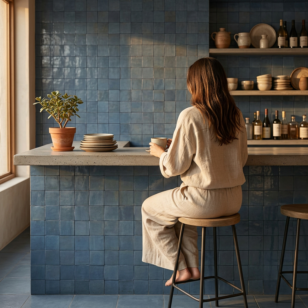 Blue Zellige Tile in a bar