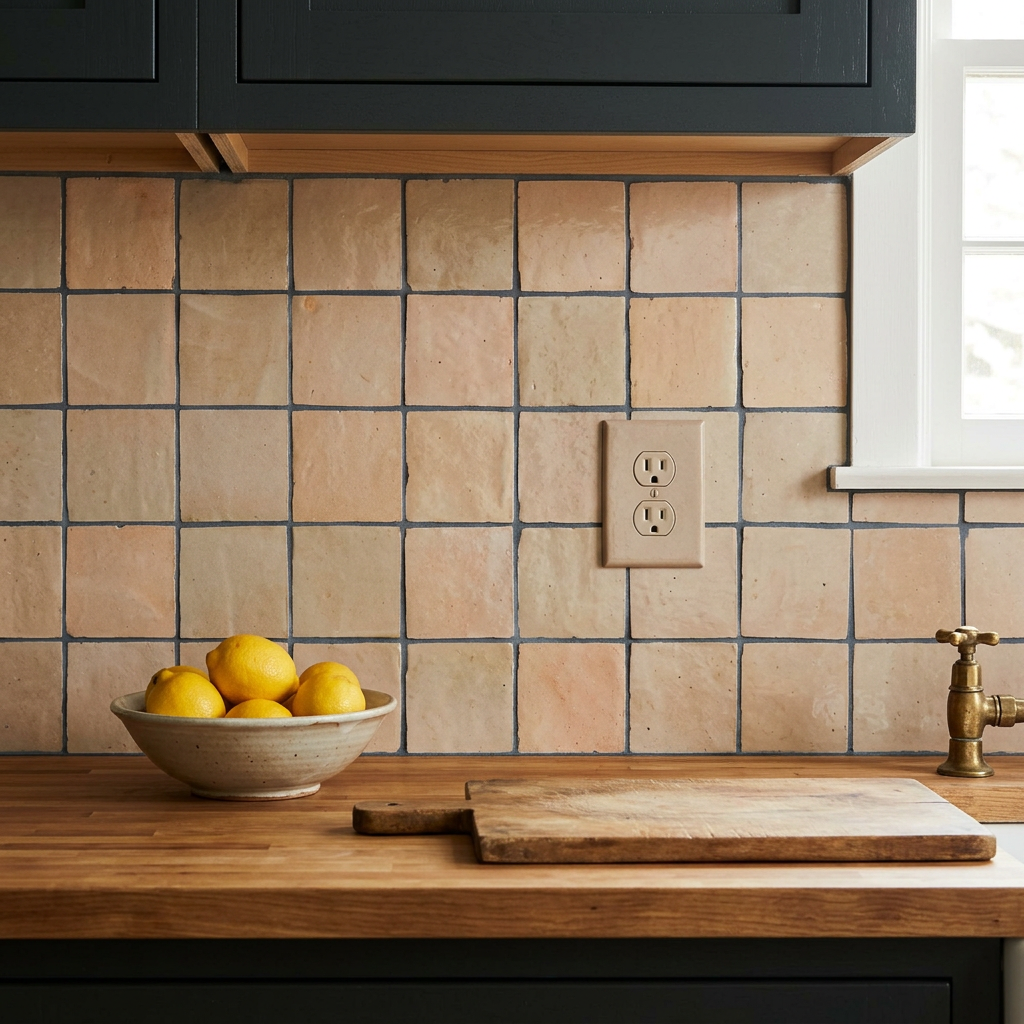 Beige Zellige Tile in a kitchen backsplash