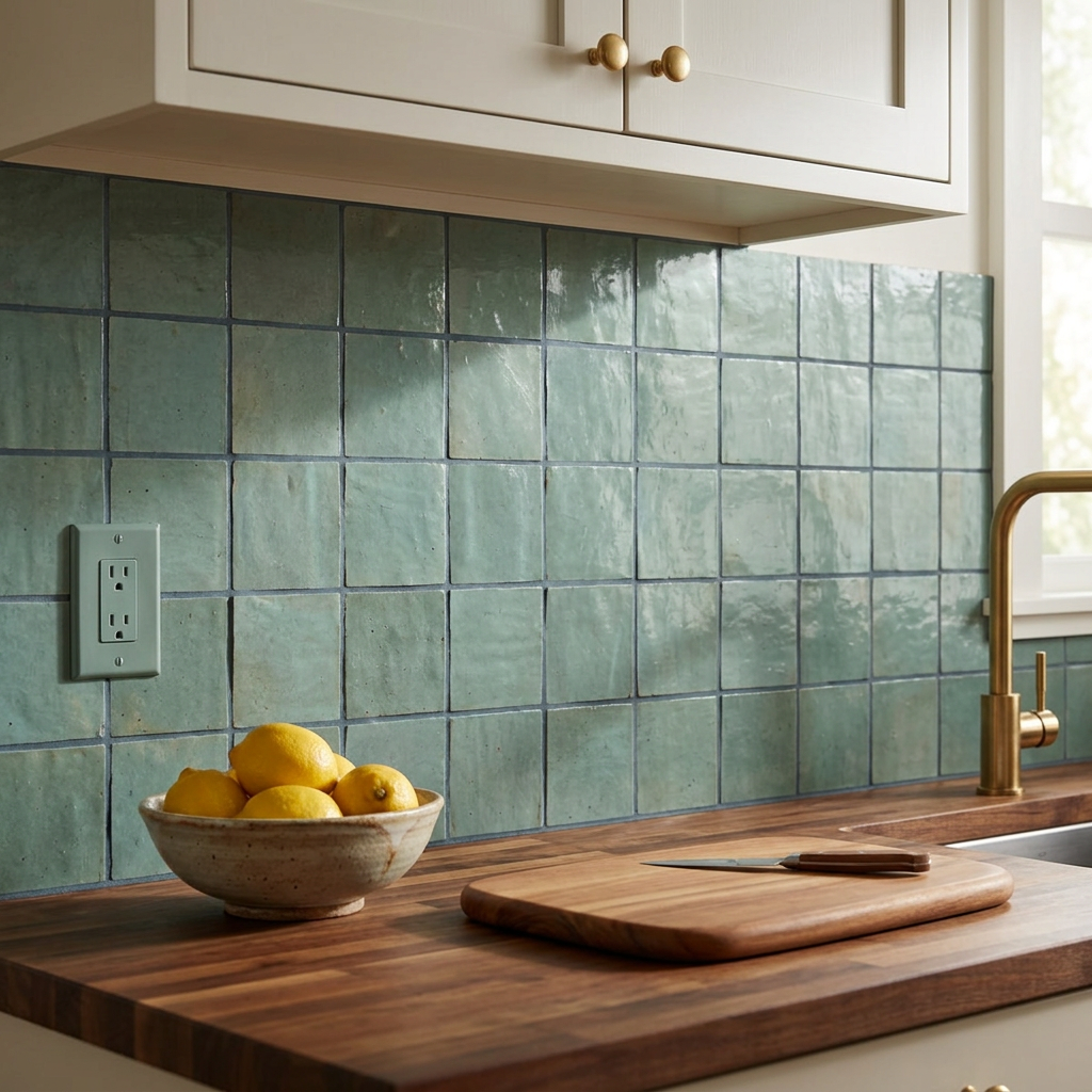 Green Zellige Tile in kitchen backsplash