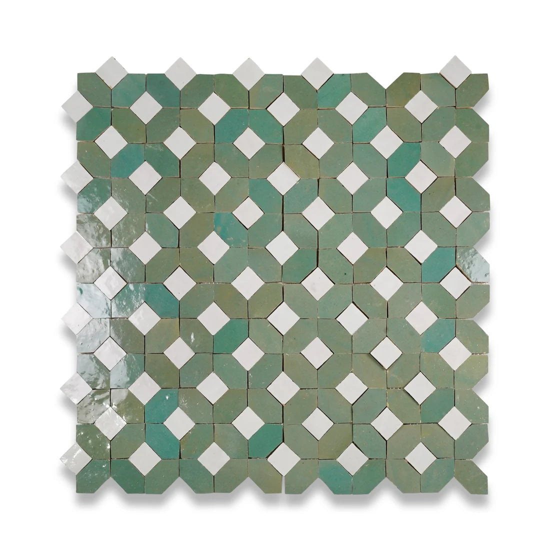 White Herb Green Medina Mosaic Moroccan Zellige Tile